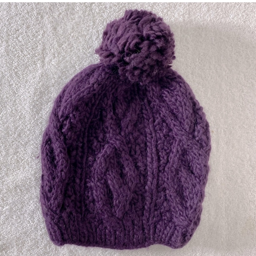 5/$25 Forever 21 Purple Acrylic Wool Cable Knit Toque Beanie With Pom Pom